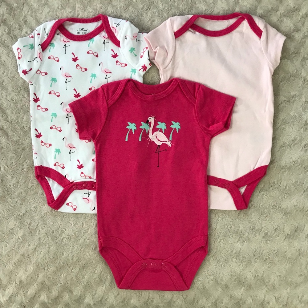 Mini Muffin Flamingo Bodysuits 3-6 Months Pink